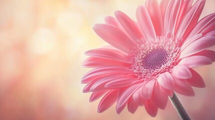 Obraz premium Delicate Pink Gerbera Daisy in Soft Light Setting With Vibrant Petals and Intricate Details, Perfect for Spring and Floral Decor