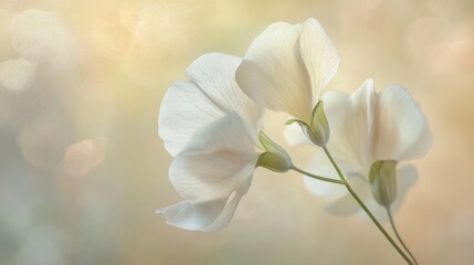 Delicate White Flowers on Soft Colorful Background Capturing the Essence of Nature&rsquo;s Beauty and Fragility in a Serene Floral Composition