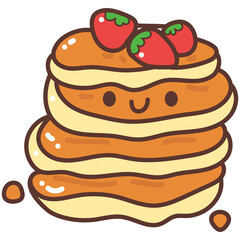 cute pancake top with strawberry cartoon doodle