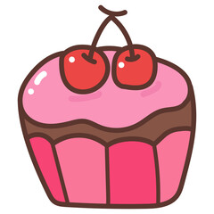 cupcake with cherry cartoon doodle