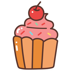 cupcake with cherry cartoon doodle