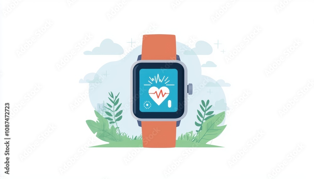 Poster smartwatch displaying health metrics with a modern design and a vibrant color scheme.