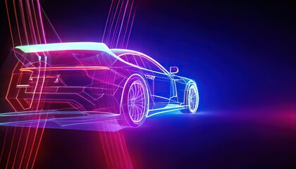 Futuristic Car in Neon Lights with Abstract Background Design