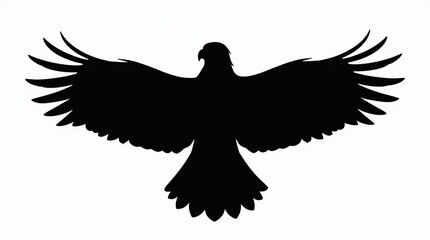 Obraz premium Black Silhouette of Hawk or Eagle Isolated on White Background