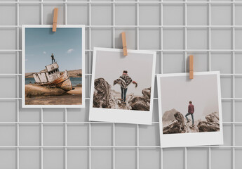 Instant Photos Mockup Wire Hanging Wall Grid