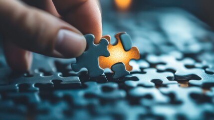 Hand placing the final piece of a puzzle, illuminating a bright light.