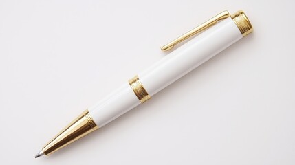 Naklejka premium Elegant White and Gold Pen with Clip on a Bright Background Ideal for Office Supplies, Business, Writing, and Promotional Uses to Inspire Creativity and Professionalism