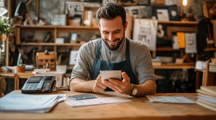Small business owner setting up digital payment methods in their shop, symbolizing tech adoption