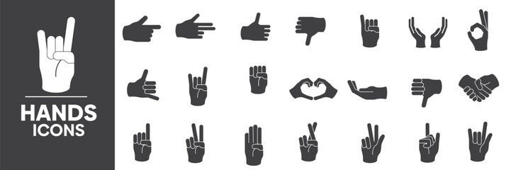 Hands Icons Set, Containing All Hands Icons Outlines, Vector Illustration Collection Editable eps10