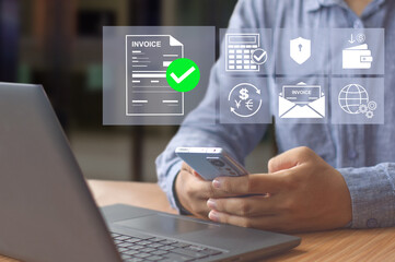managing online invoices, electronic tax, e-invoice, and digital receipt statements concept