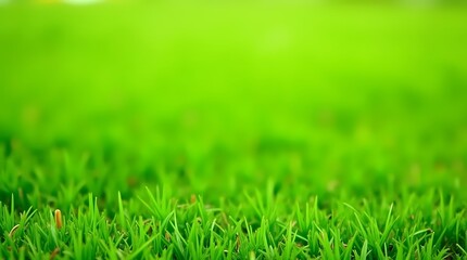 Naklejka premium Green lawn with fresh grass outdoors, ground level perspective