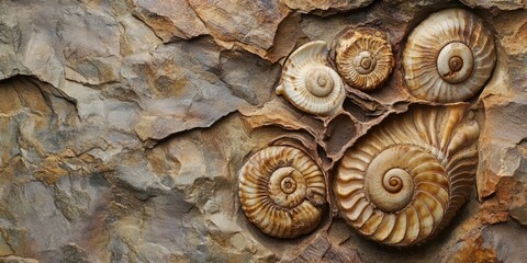 Fossilized shells preserved within rock for millions of years display the beauty of nature s history, showcasing fossilized shells that tell stories of the Earth s ancient past.