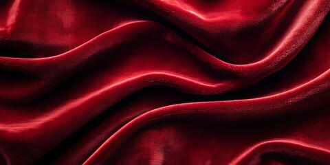 Obraz premium Red velvet fabric texture serves as a stunning background. This red fabric background features soft and smooth textile material, providing ample space for text and creative design elements.