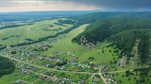 Southern Urals, Bashkiria, Tashla village. Aerial view.