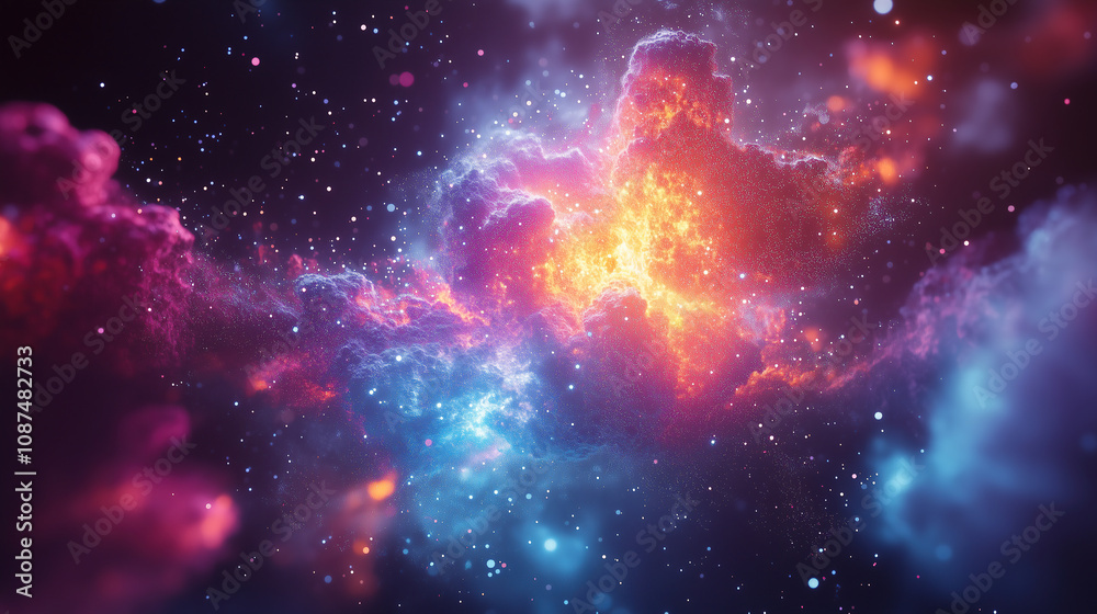 Poster A vibrant cosmic nebula with radiant colors illuminating the dark expanse of space in a stunning celestial display. Generative AI