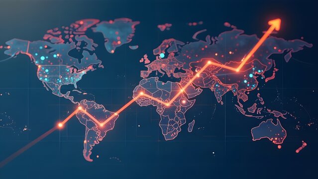 A graph illustration shows a rising stock market trajectory indicating significant growth and evolving trends