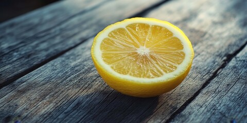 Sliced lemon resting on a rustic wood background, showcasing the vibrant color and texture of the sliced lemon. This image captures the freshness and appeal of sliced lemon beautifully.