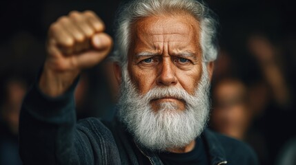 Elderly Activist Raising Fist in Solidarity and Defiance