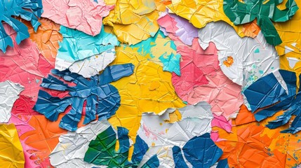 Obraz premium Vibrant Abstract Paper Arts Collage with Colorful Torn and Crumpled Paper Pieces in Dynamic Composition