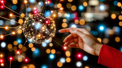 Connecting Global Networks A Hand Reaching for Data Digital Space Interactive Experience Futuristic Concept