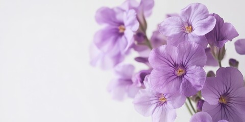 Obraz premium Blooming violet saintpaulia on a clean white backdrop, showcasing the vibrant beauty of violet saintpaulia flowers in full blossom against a light, airy background, perfect for nature themed projects.