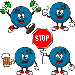 Bowling Ball Character Set 02, Hand Drawn Vector illustration, Isolated On Transparent Background
