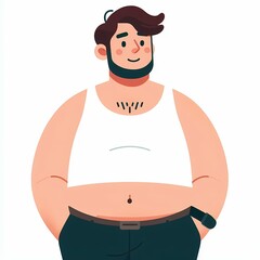 Flat Style Illustration of Plus-Size Man on White Background