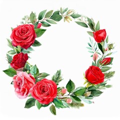 Wreaths, floral frames, watercolor flowers red roses, Illustration hand painted. Isolated