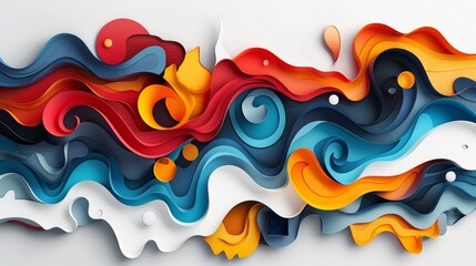 Vibrant Abstract Paper Art Collage with Colorful Waves and Swirls in Modern Design