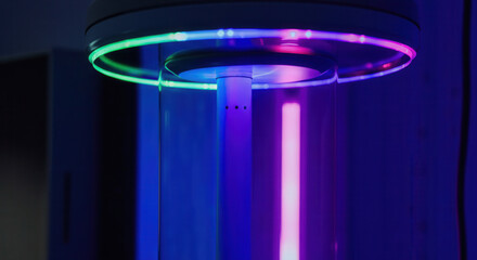 Futuristic circular LED lamp with colorful lighting