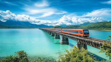Obraz premium A vibrant Thai train entering a tunnel carved into a rocky mountain.