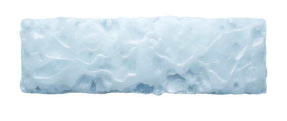 Rectangular ice block with a frosted, textured surface. Ideal for beverage presentations, food styling, and creative visual designs. Isolated on transparent background, snow cube cold icy glass PNG