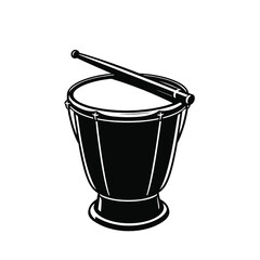 a black and white line drawing of a drum with two drumsticks resting on top of it