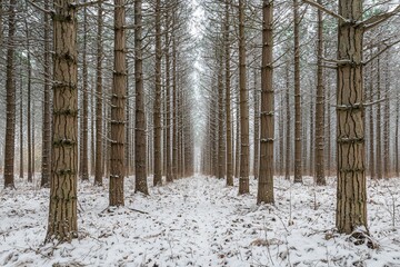Serene Winter Forest Pathway Surrounded by Snow-Covered Pines