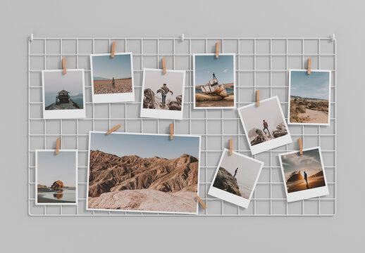 Instant Photos Mockup Wire Hanging Wall Grid