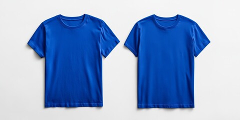 Two blue t shirts displayed against a white background, highlighting the vibrant color and style of each blue t shirt in an appealing and visually engaging manner.