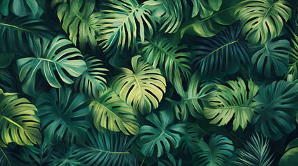 Panoramic view of lush tropical rainforest canopy. Lush Jungle Canopy. Illustration