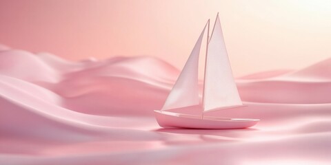 Minimal Pink Sailboat on Gentle Waves