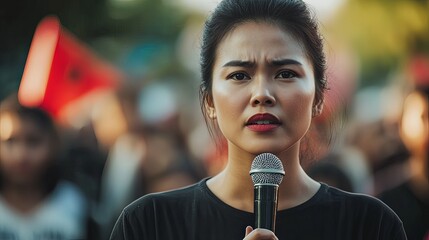 Supporters cheering as a Thai candidate delivers an impactful speech during a community gathering.