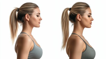 Profile View Of Two Women With Blonde Hair In Sports Bras