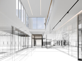 modern empty hall  interior design, 3d rendering