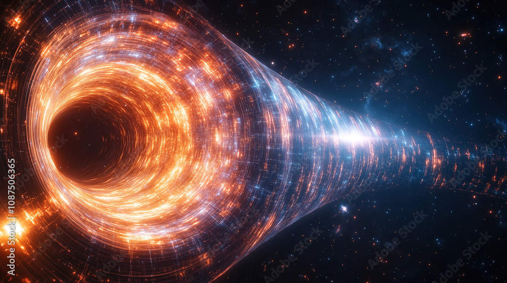 Poster a stunning depiction of a swirling black hole with vibrant cosmic colors in the vastness of space du