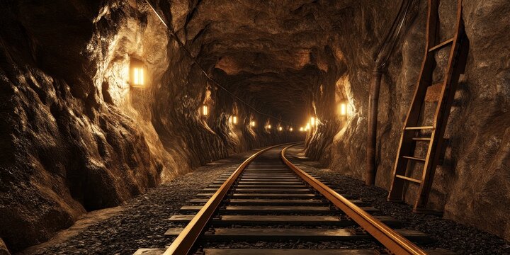 Underground mine railway system showcasing tracks and infrastructure, highlighting the innovative design and engineering involved in the efficient operation of underground mine railways.