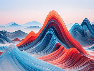 Abstract mountain backdrop with waves.