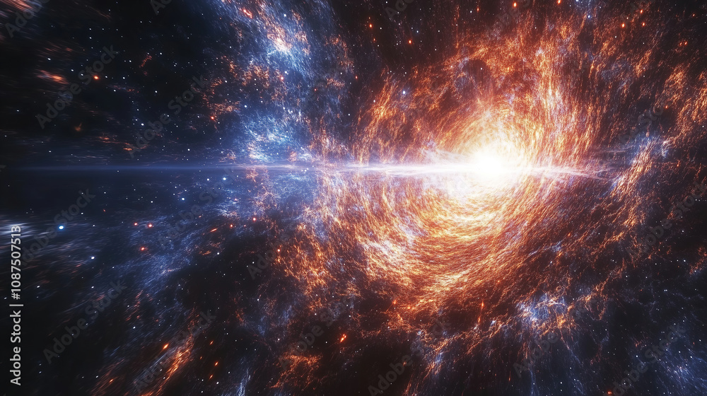 Poster Stunning view of a swirling galaxy with radiant core and vibrant colors in deep space captured during a cosmic event. Generative AI