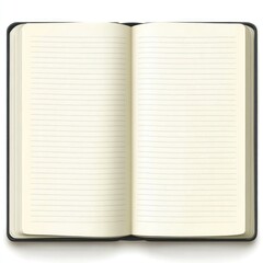 An open notebook with blank lined pages, ready for writing or note-taking.