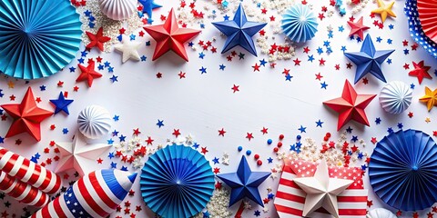 Obraz premium 4th of July Independence Day Celebration with Red, White, and Blue Confetti Decorations Flat Lay