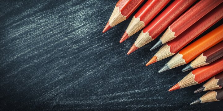A collection of pencils and a scribbler on a chalkboard, perfect for back to school themes. These pencils are ideal for students preparing for the new school year.