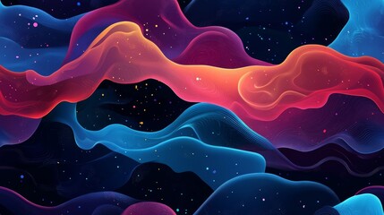 Vibrant Abstract Seamless Background with Flowing Colorful Waves and Starry Night Sky