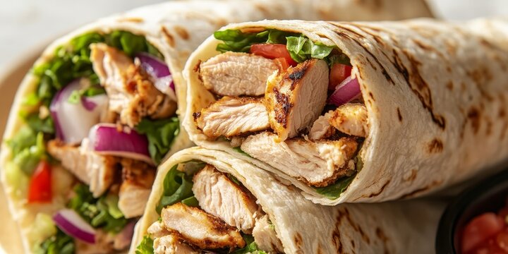 Savory chicken wrap showcases delicious chicken doner, offering a tempting culinary experience. Indulge in the flavorful layers of chicken doner wrapped perfectly for a satisfying meal.